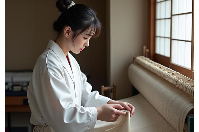 東京ウィーブクラフターズの伝統的な工房で職人が作業している様子