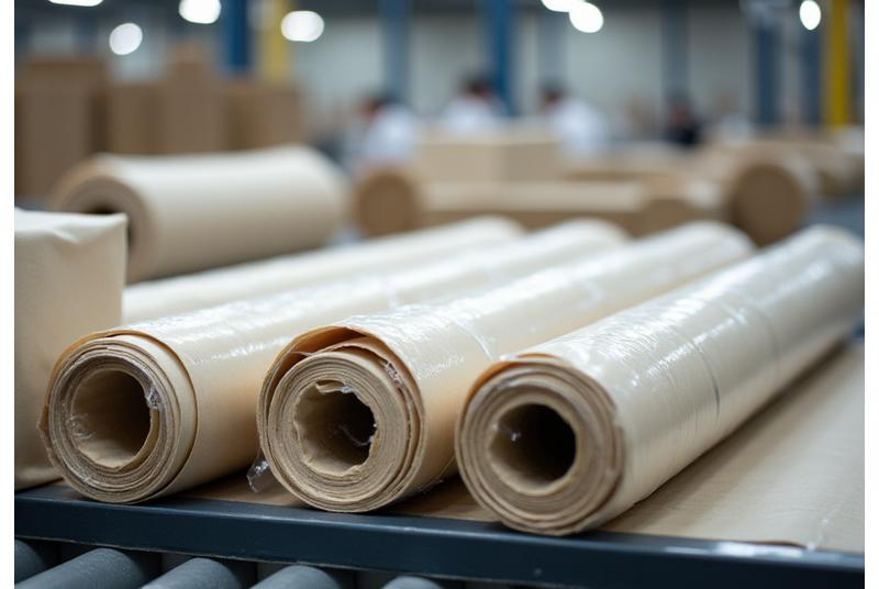 最終検品を終えた高品質な生地が丁寧に梱包されている様子